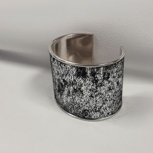 Cuff Bracelet w/ Metallic Silver/ Black Suede Detail / Handcrafted by J.Monique